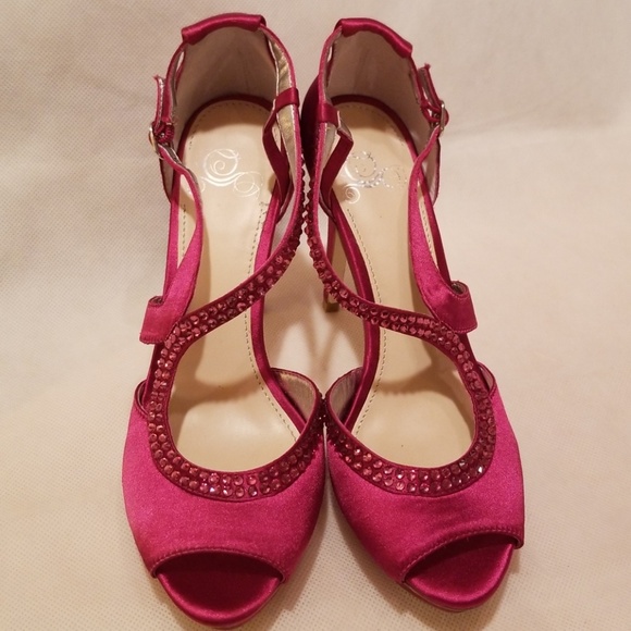 Dress Heels, Open Toe - Size: 6.5 M / Fuscia Satin - Picture 3 of 8